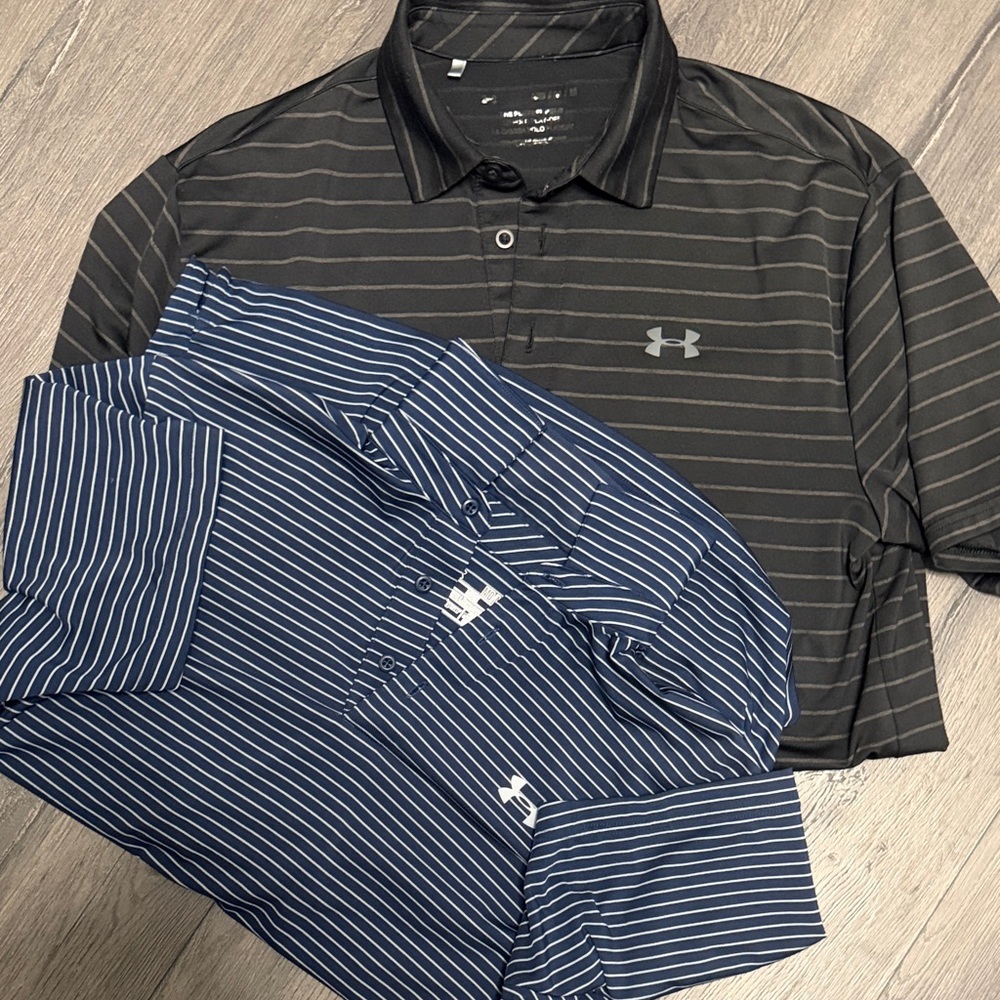 Golf Under Armour Men's Dual Striped Polo Shirts - Black and Navy . 2 shirts